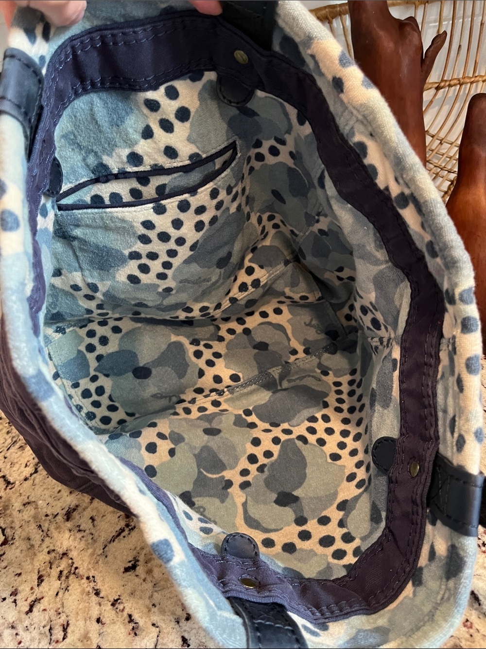 Y2K Juicy Couture Navy Canvas Tote with Terrycloth Lining - Picture 7 of 11